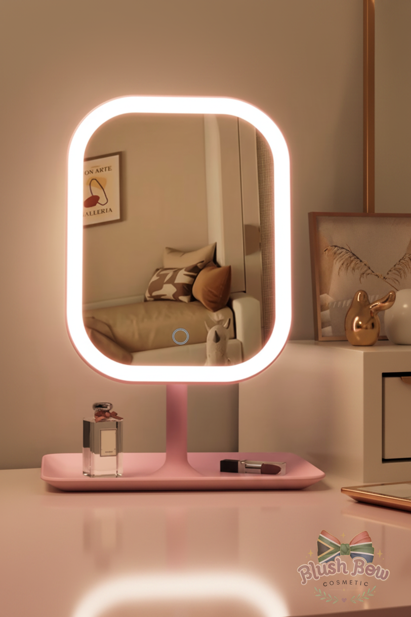 Blush Bow Co – Pink LED Vanity Mirror with Logo Watermark